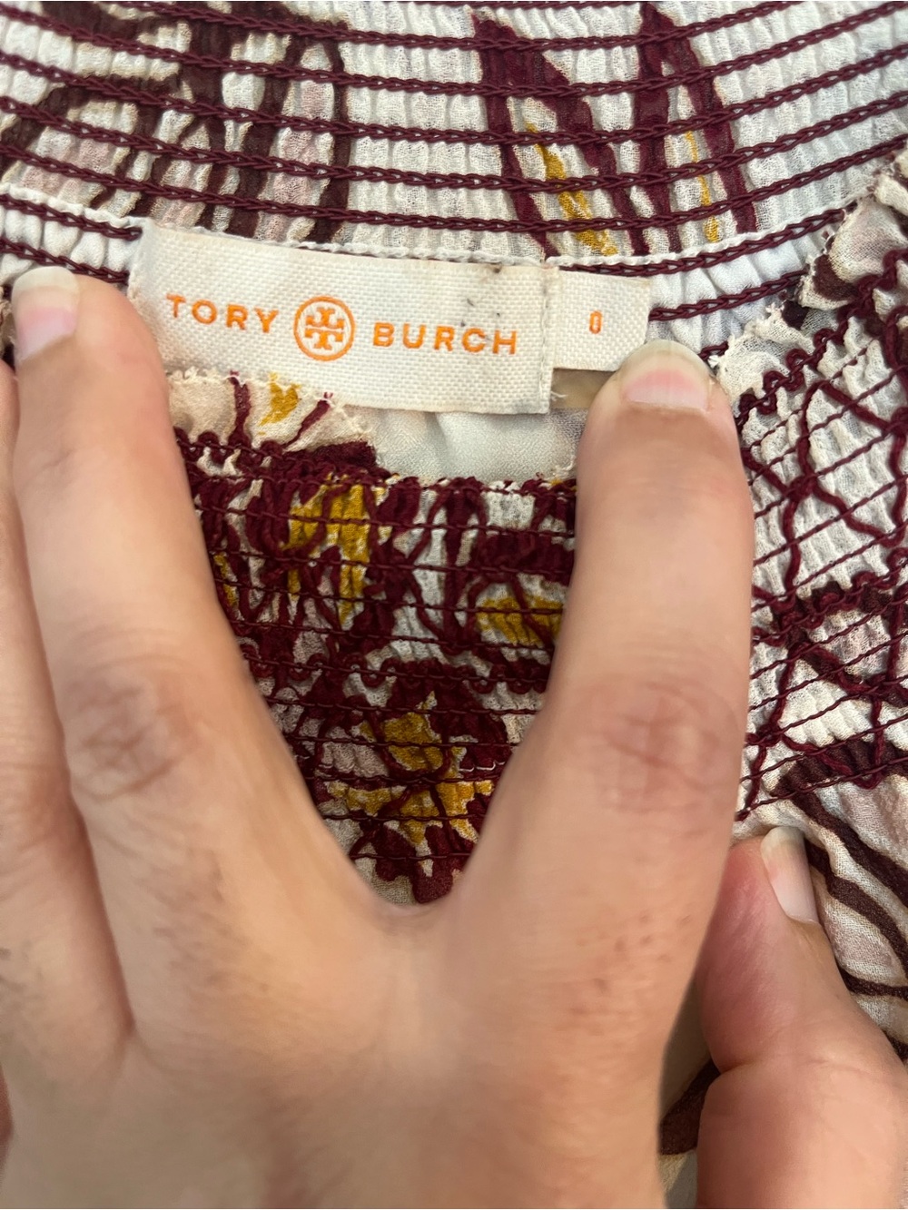 Tory Burch floral off the shoulder smocked boho preppy garden truffle top sz XS - Picture 6 of 12